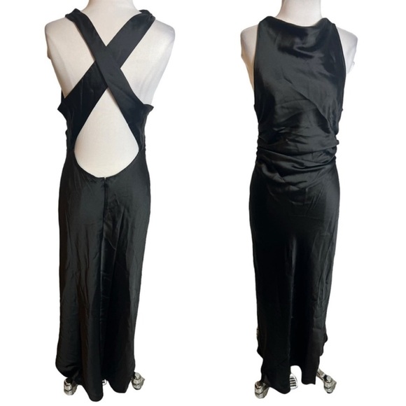 NWT House of Harlow black satin cut out cross back maxi dress Sz L Minimalist - Picture 2 of 10
